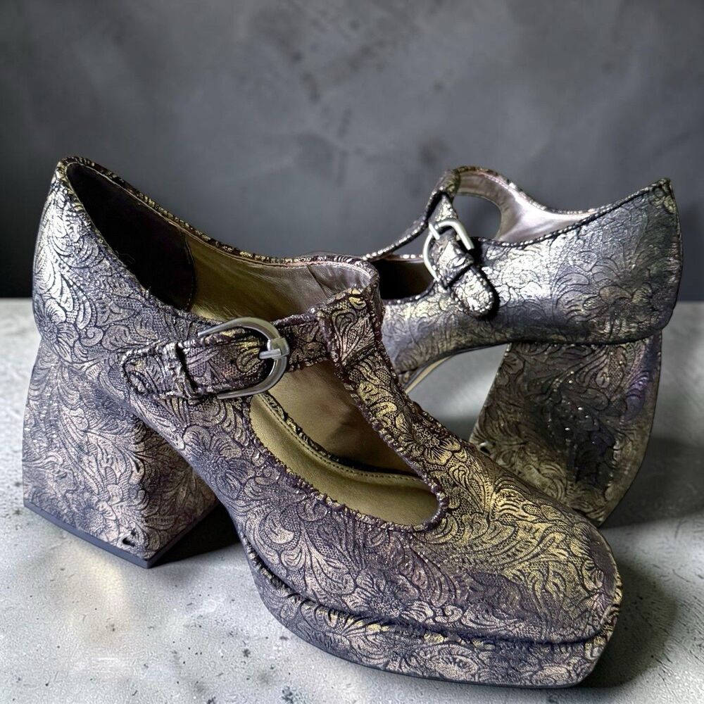 Circus NY Sam Edelman Pewter Damask Kay Platform Mary Janes Shoes Goth Size 10